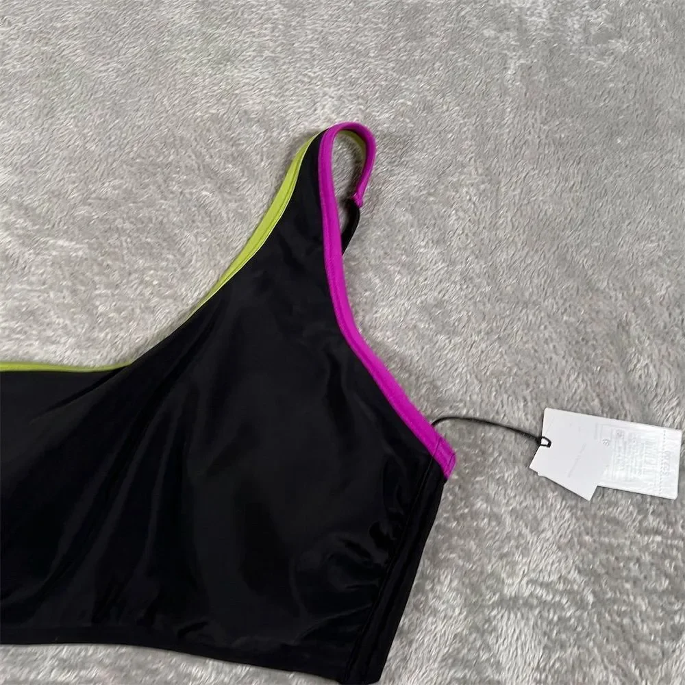 Shade‎ & Shore Women's One Shoulder Bralette Bikini Top Black Size XL NWT